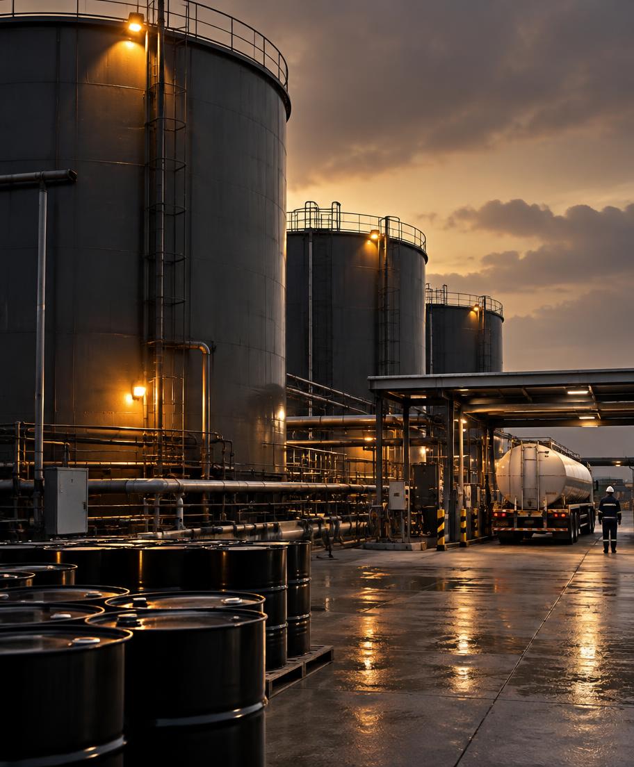 Paraffin storage tanks and transfer infrastructure at a depot
